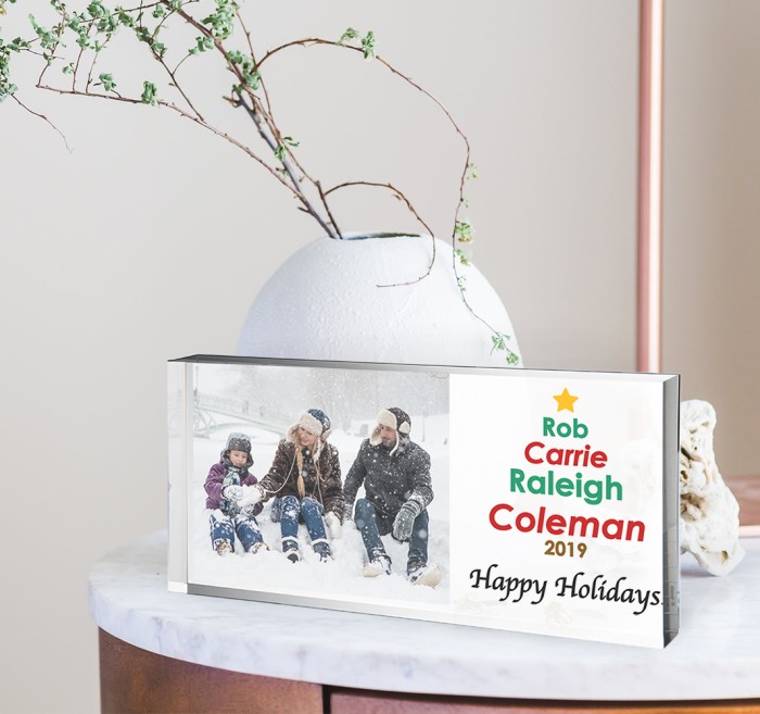 Color Photo Imprinted Holiday Plaque with Personalized Family Tree Art